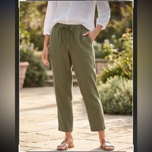 J. Jill Love Linen Tapered Leg Pull On Cropped Joggers Pants Olive Green Sz Med